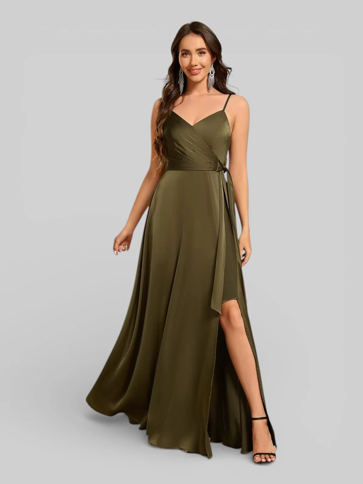 Vestido de Festa Alças Finas com Fenda C ...