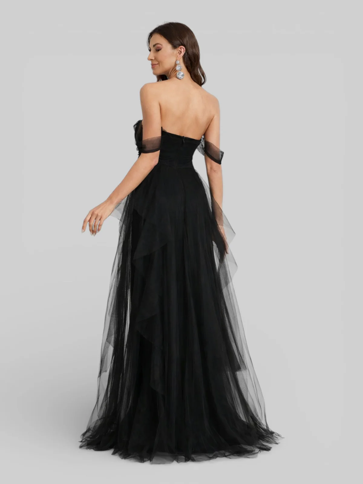 Vestido Longo de Festa em Camadas Ombro  ...