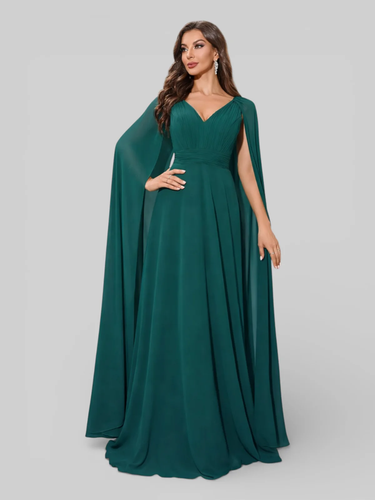 Vestido Longo de Festa em Camadas Ombro a...